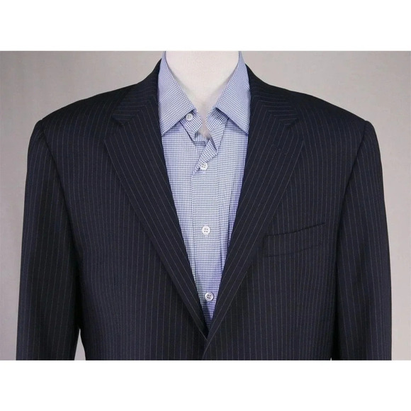Hickey-Freeman Current Lindsey Navy Blue Pinstripe 2-Btn Suit Jacket Blazer 42L - Picture 3 of 9